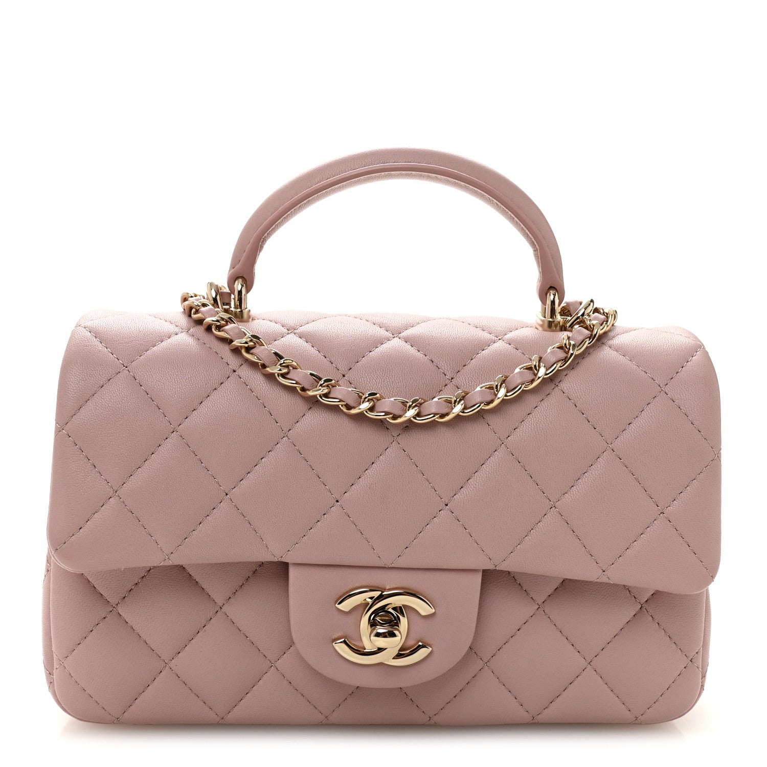 Chanel Lambskin Quilted Mini Top Handle Rectangular Flap Light Pink