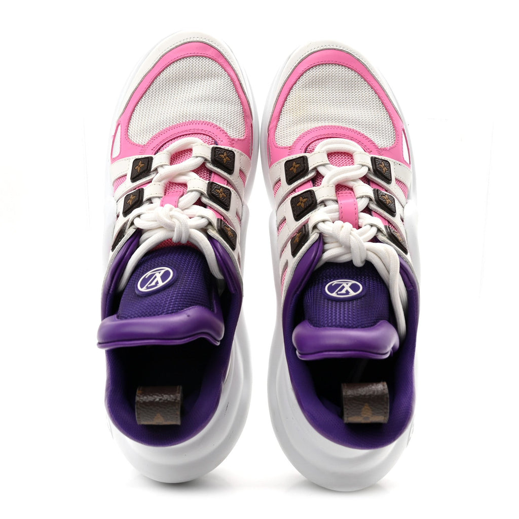 Louis Vuitton Calfskin Technical Nylon LV Archlight Sneakers 38 White Pink Purple