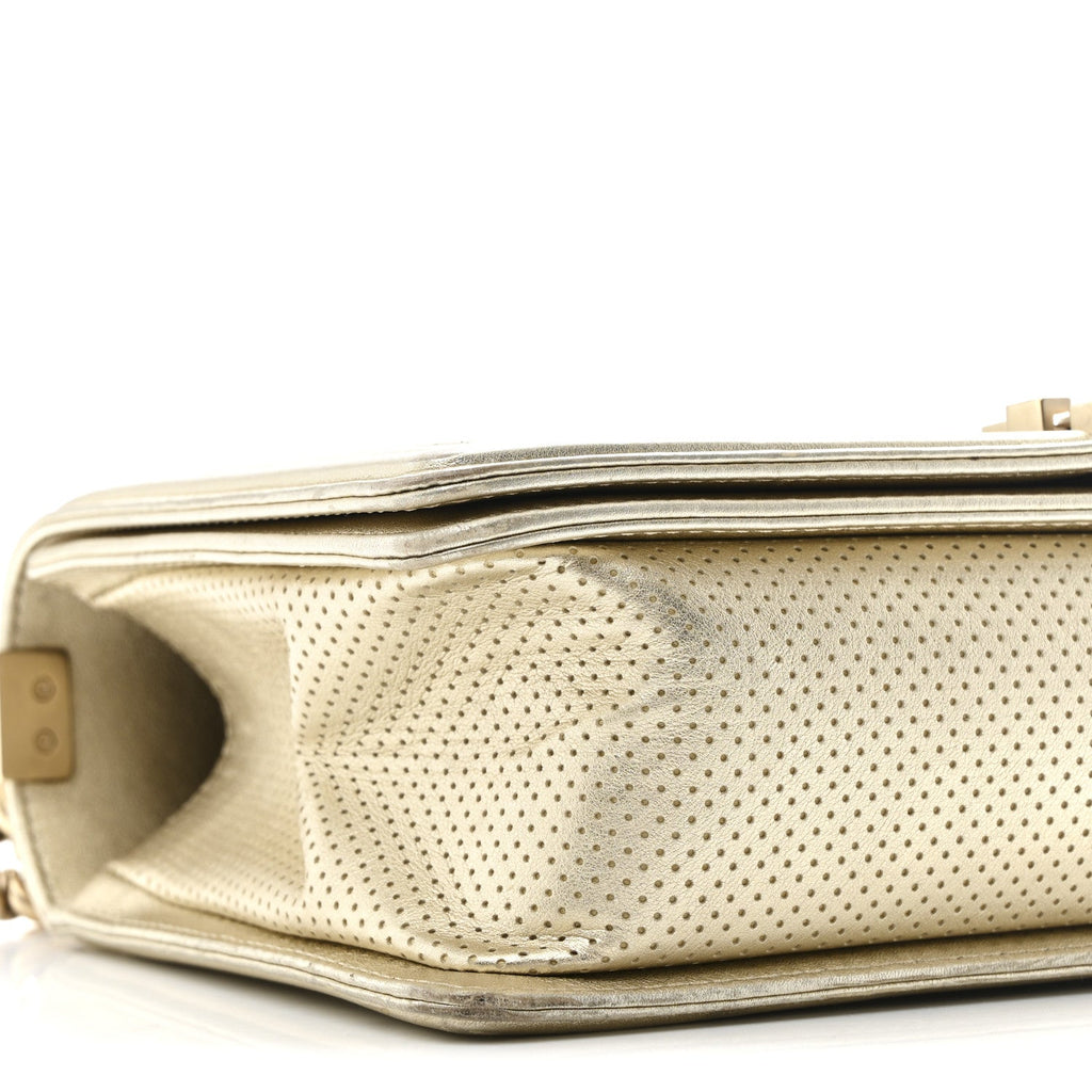 Chanel Lambskin Perforated Quilted New Medium Boy Flap Gold