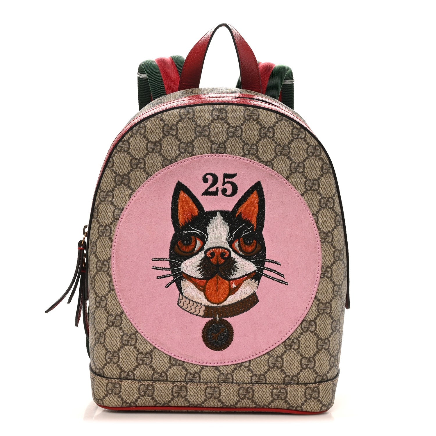 Gucci GG Supreme Monogram Web Bosco Patch Dome Backpack Beige Malva Hibiscus Red