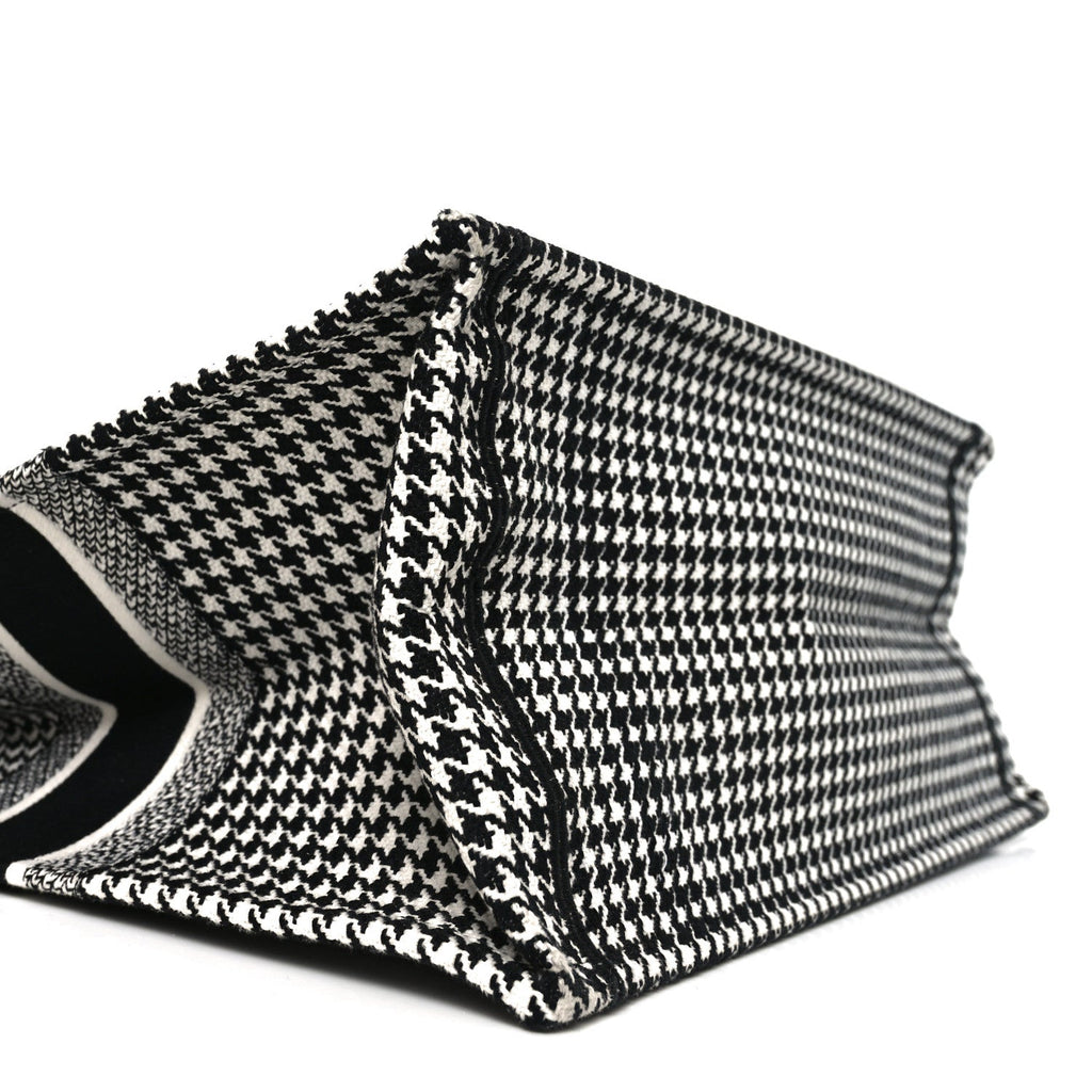 Christian Dior Canvas Houndstooth Embroidered Book Tote Black White