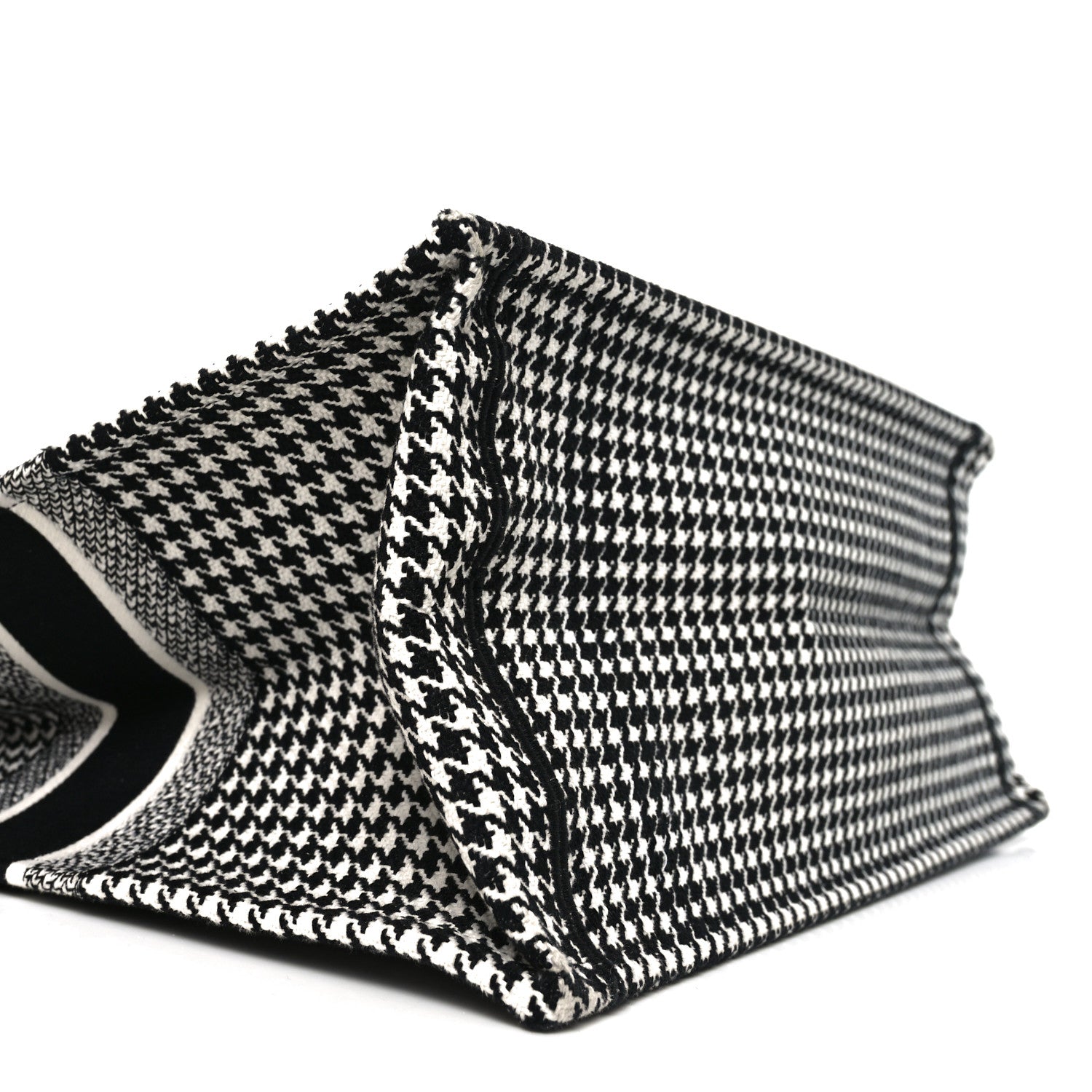 Christian Dior Canvas Houndstooth Embroidered Book Tote Black White