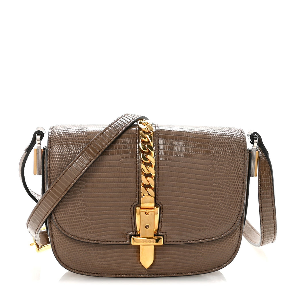 Gucci Lizard Mini Sylvie 1969 Messenger Bag Taupe