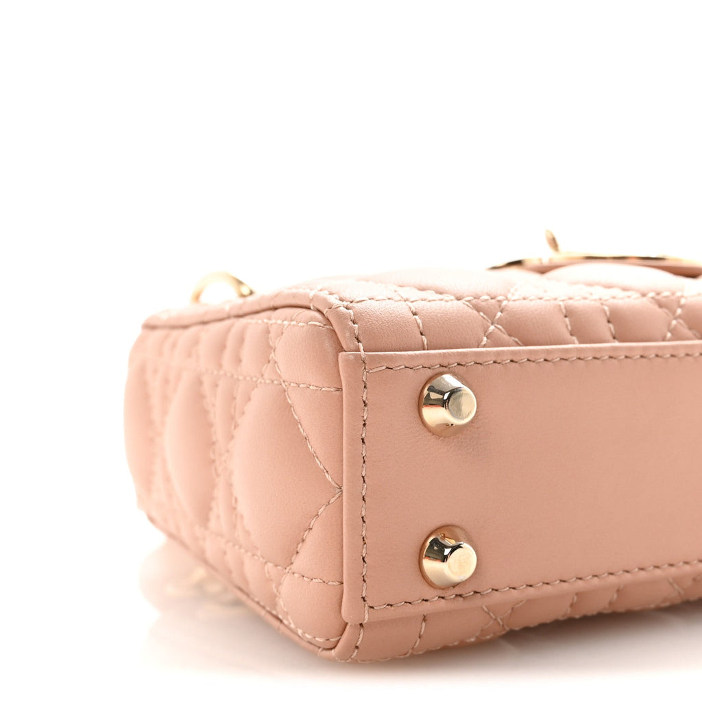 Christian Dior Lambskin Cannage Micro Lady Dior Rose Des Vents