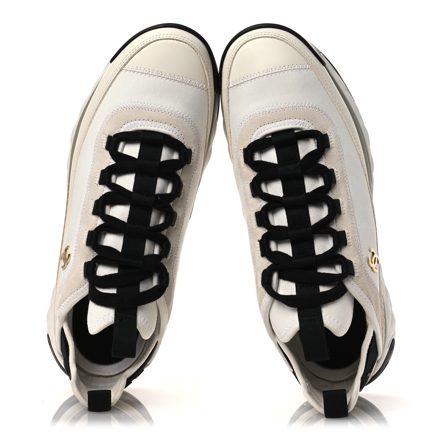 Chanel Velvet Calfskin Mixed Fibers CC Sneakers 40.5 Ivory Black