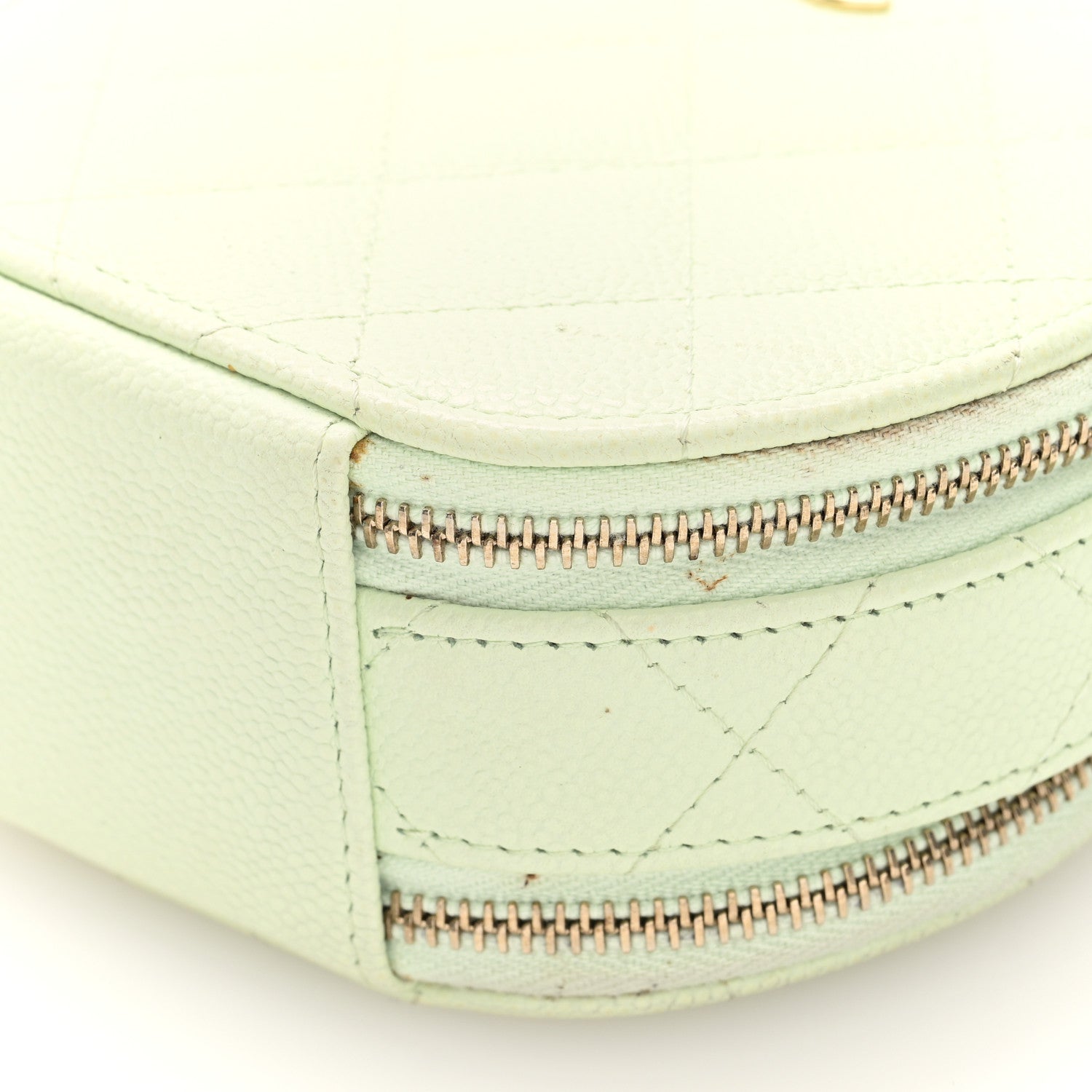 Chanel Caviar Quilted Round Handle With Care Vanity With Chain Light Green