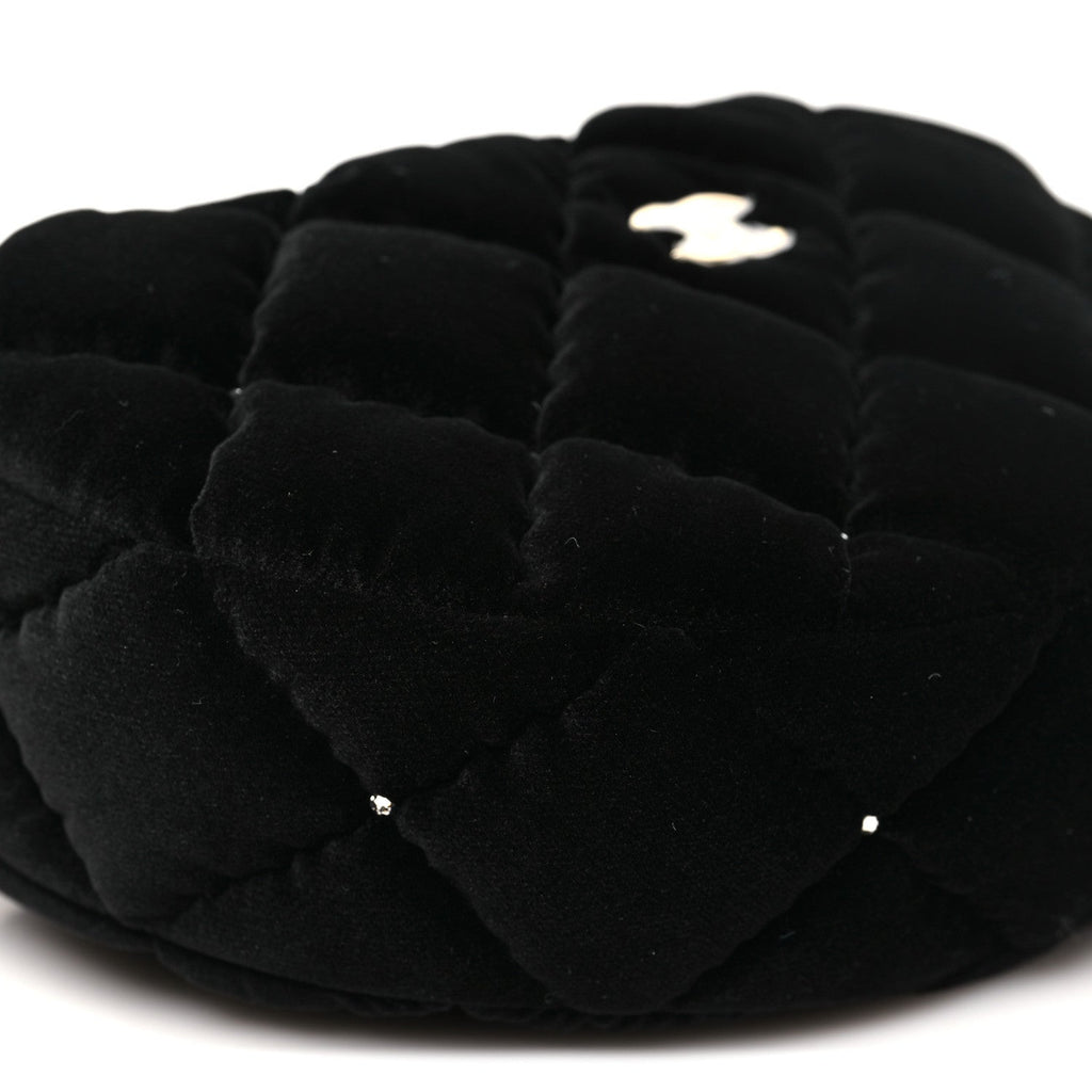 Chanel Velvet Diamanté Quilted Pocket Pouch Hobo Black