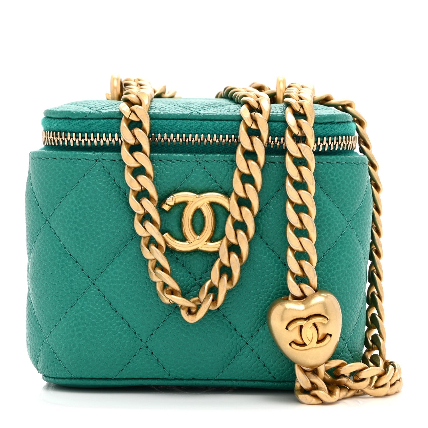 Chanel Caviar Quilted Sweetheart Mini Vanity Case Green