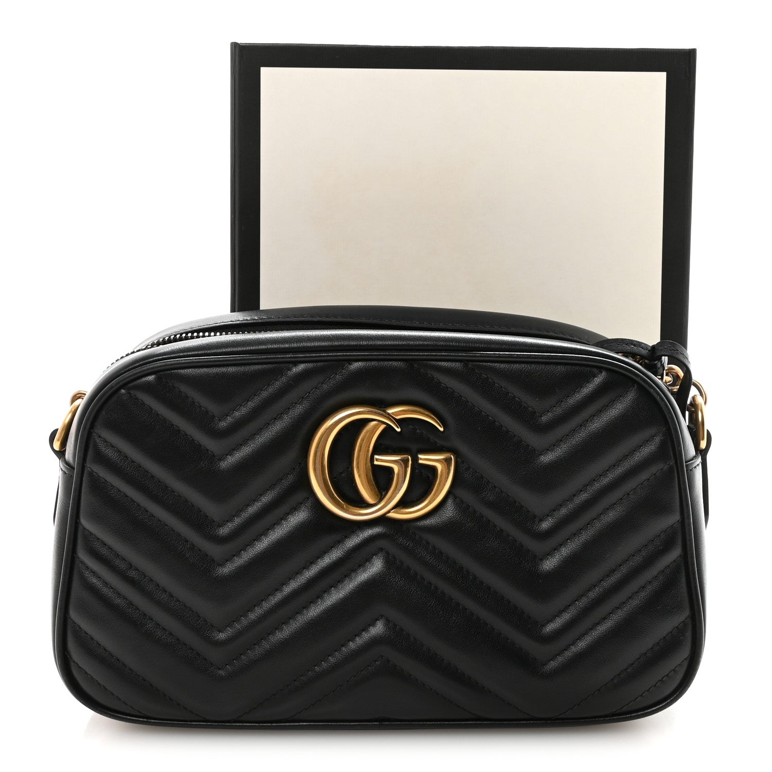 Gucci Calfskin Matelasse Small GG Marmont Chain Shoulder Bag Black
