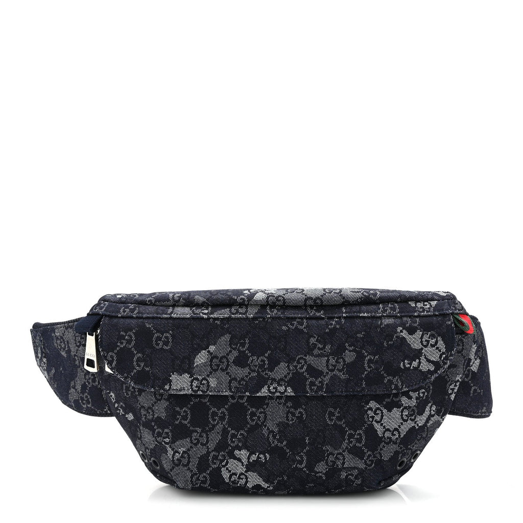 Gucci Denim Monogram Web Belt Bag Blue Multicolor