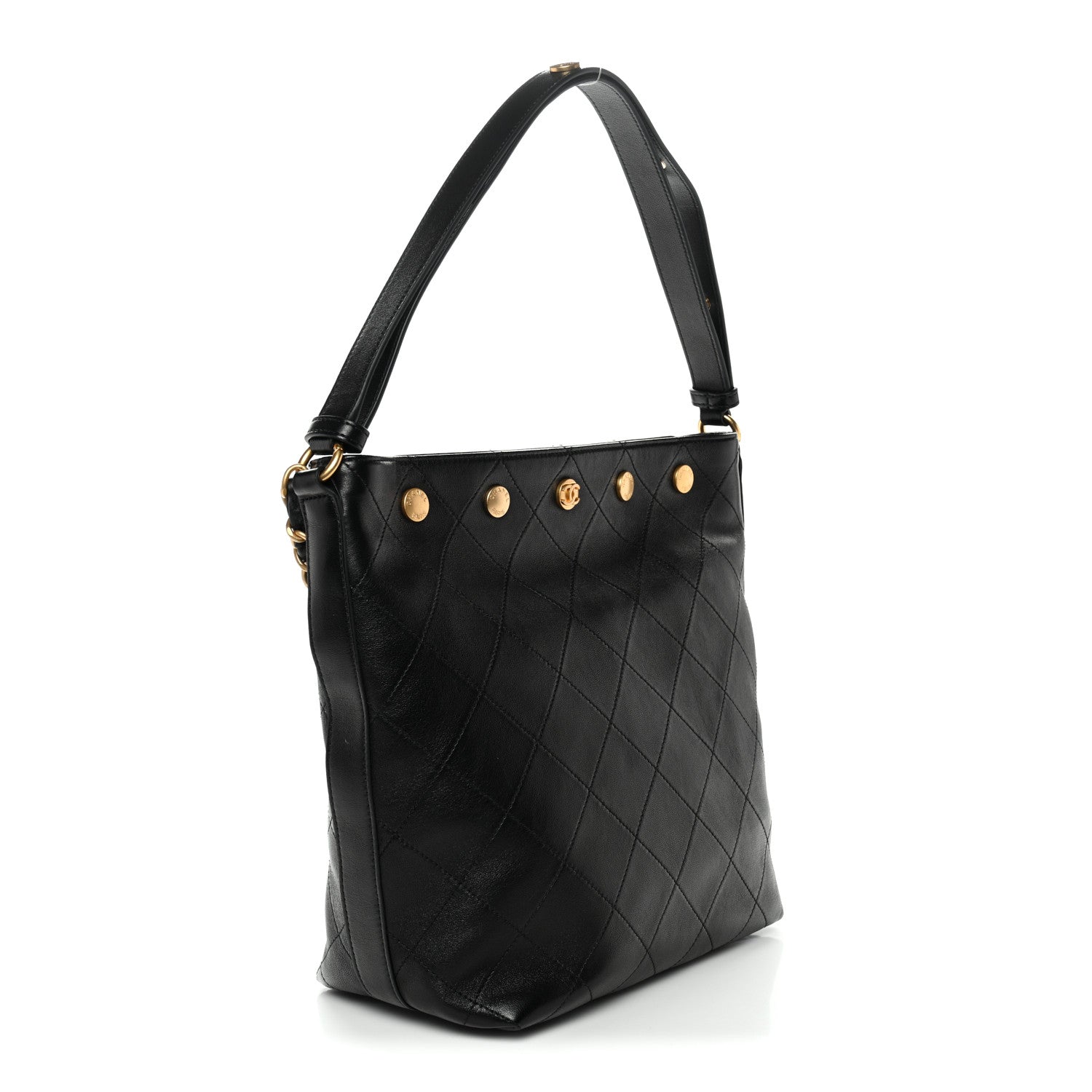Chanel Shiny Calfskin Quilted Hobo Black