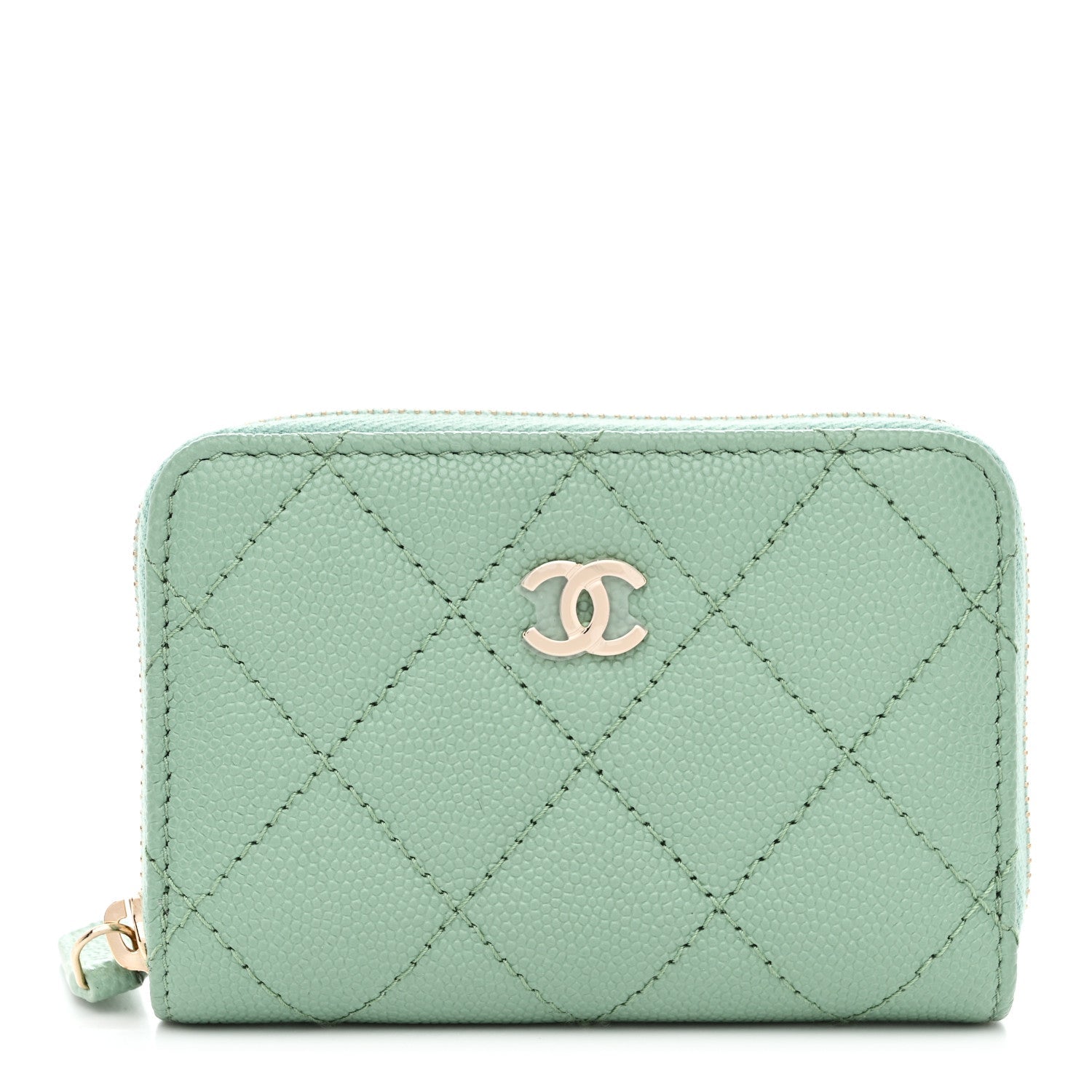 Caviar Quilted Zip Around Coin Purse Wallet Light Green