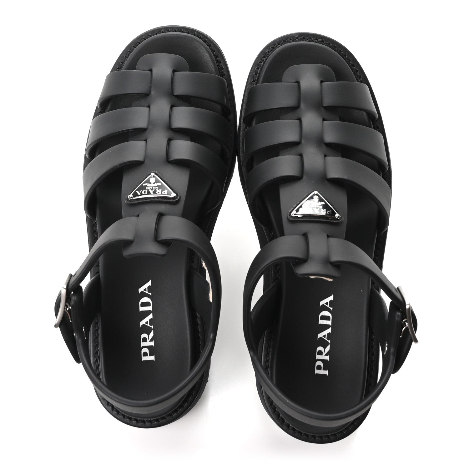 Prada Foam Rubber Metal Triangle Logo Soft Cage Women Sandals 40 Black