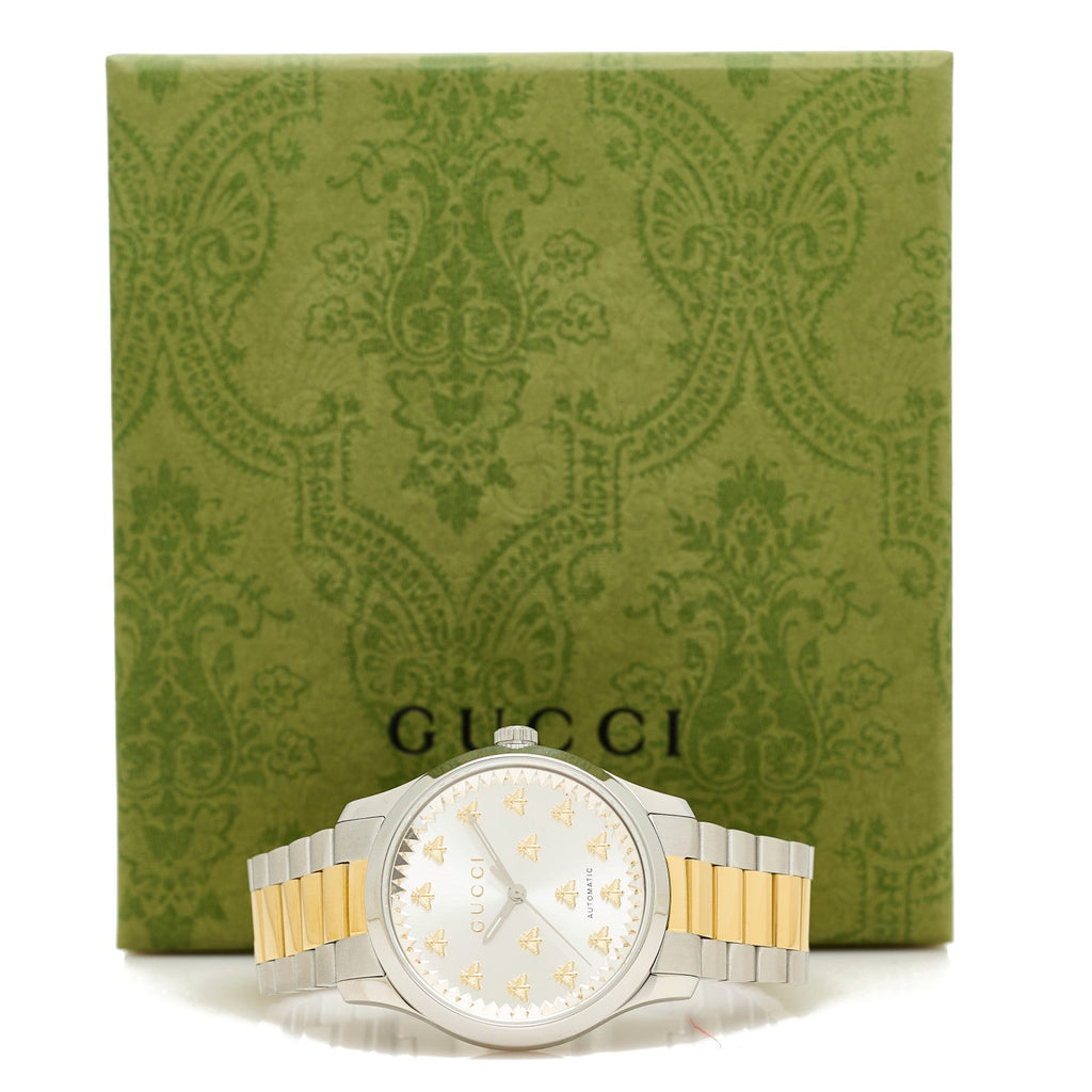 Gucci Stainless Steel 38mm G-Timeless Two Tone Bee Automatic Watch Silver