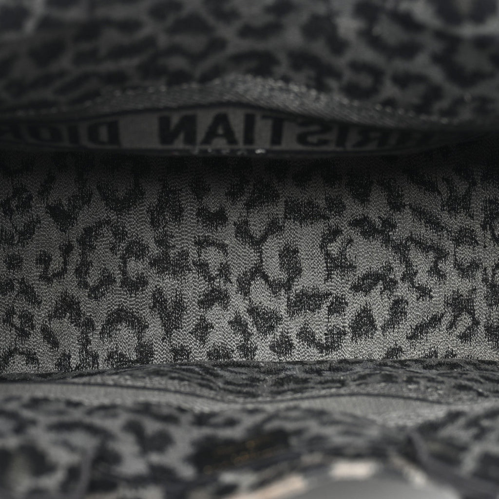Christian Dior Canvas Mizza Embroidered Large Leopard Book Tote Grey