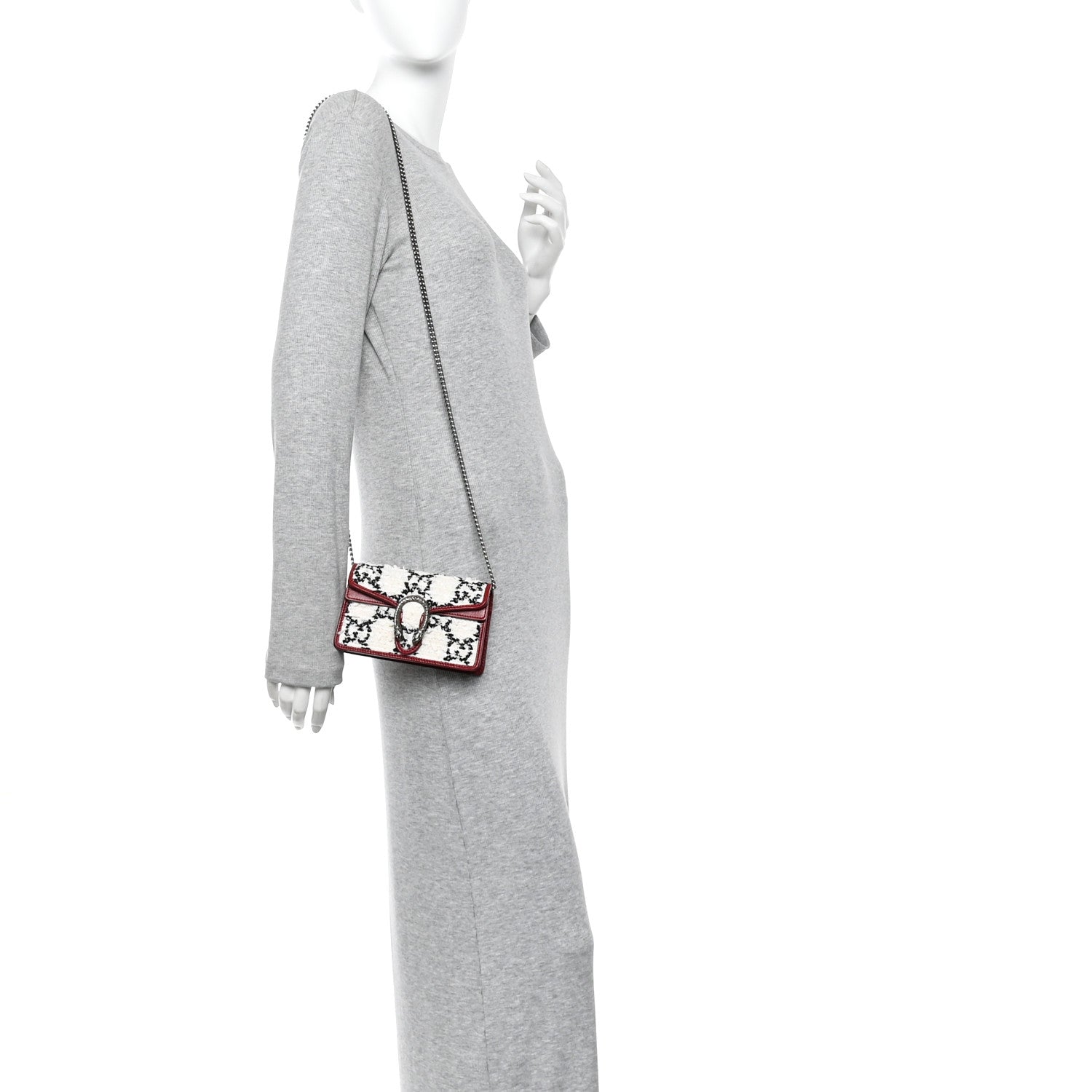 Gucci Tweed GG Monogram Super Mini Dionysus Shoulder Bag White Black Romantic Cherry