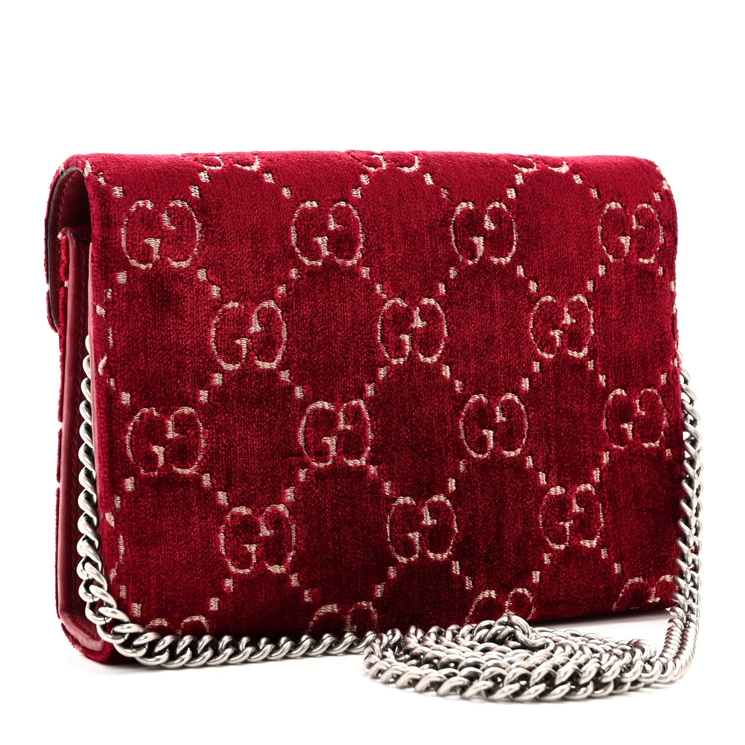 Gucci Velvet GG Monogram Mini Dionysus Chain Wallet Red Cipria
