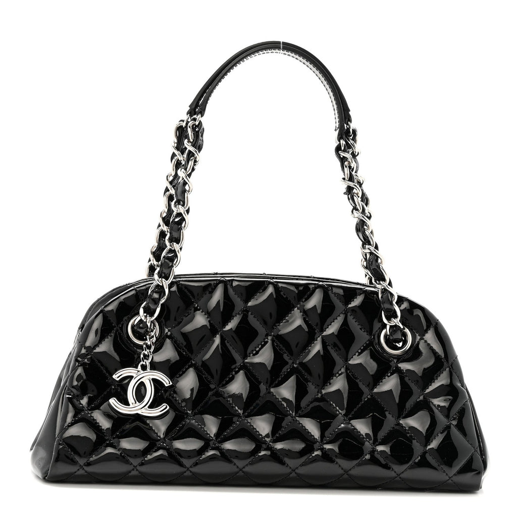 Chanel Patent Quilted Small Just Mademoiselle Bowling Bag Black