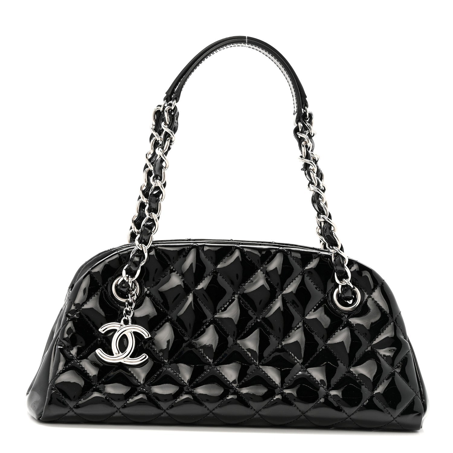 Chanel Patent Quilted Small Just Mademoiselle Bowling Bag Black