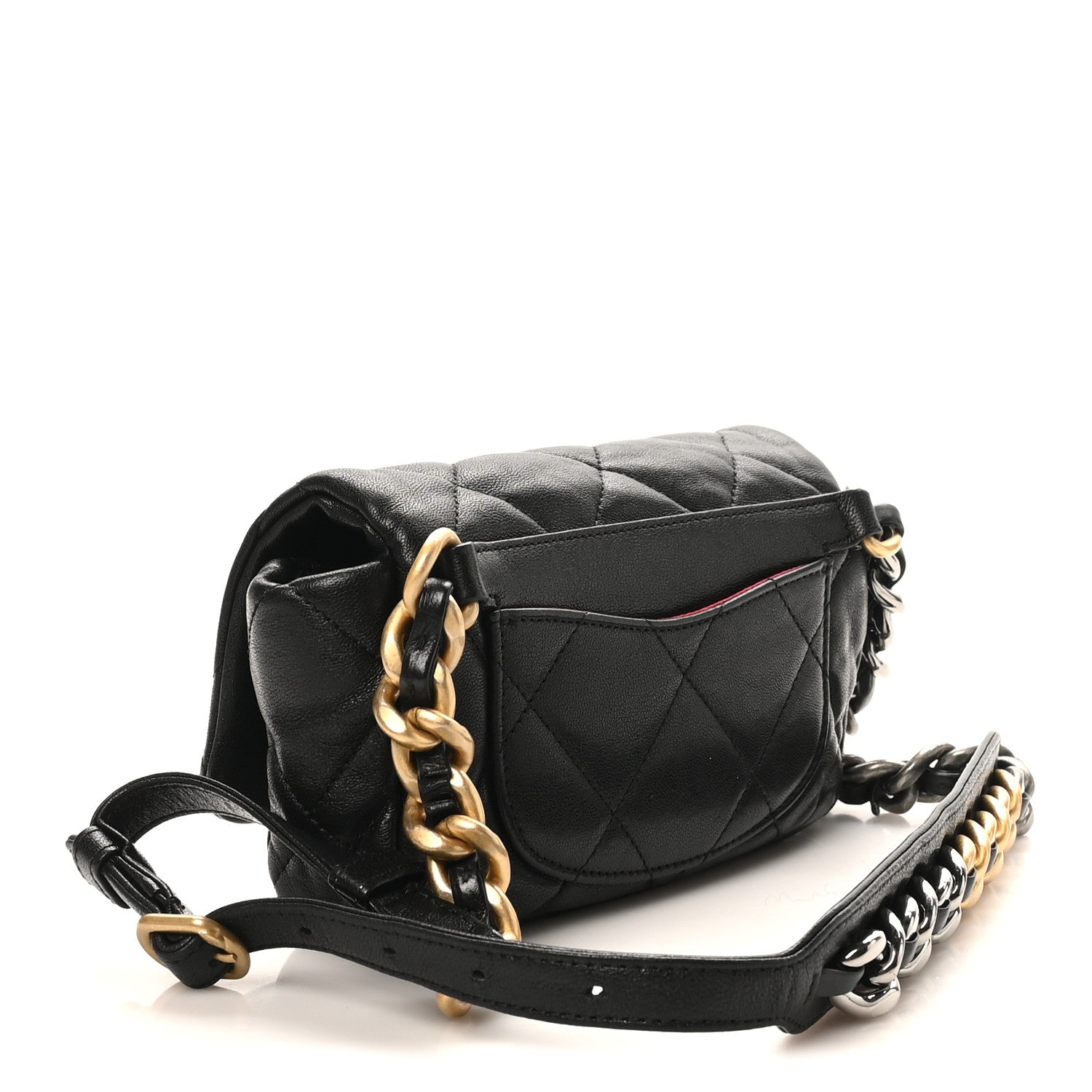 Chanel Lambskin Quilted Chanel 19 Waist Bag Black