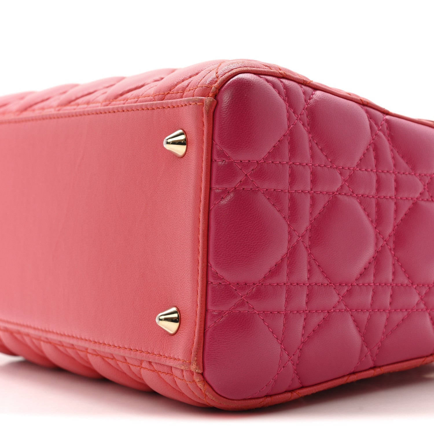 Christian Dior Lambskin Cannage Medium Bi-Color Lady Dior Orange Fuchsia