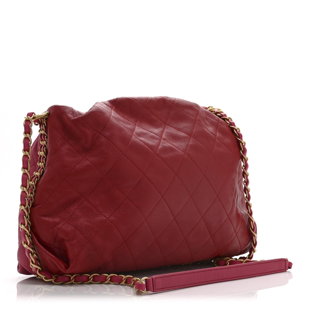 Chanel Calfskin Quilted Coco Shelter Bowling Bag Dark Pink Red