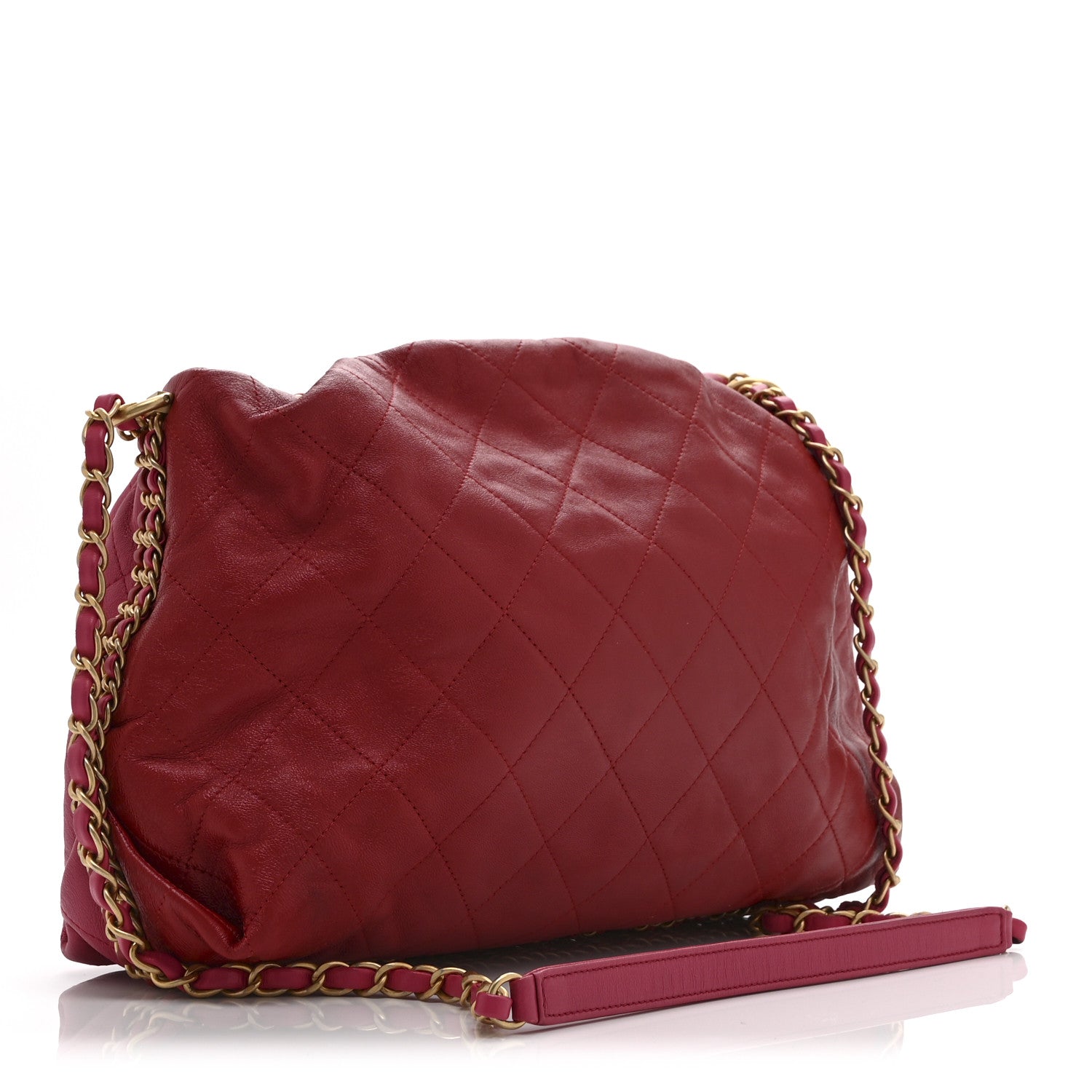 Chanel Calfskin Quilted Coco Shelter Bowling Bag Dark Pink Red