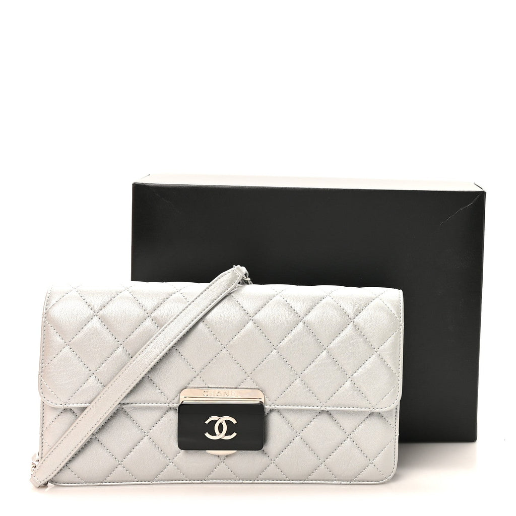 Chanel Metallic Sheepskin Quilted Small Beauty Lock Flap Silver