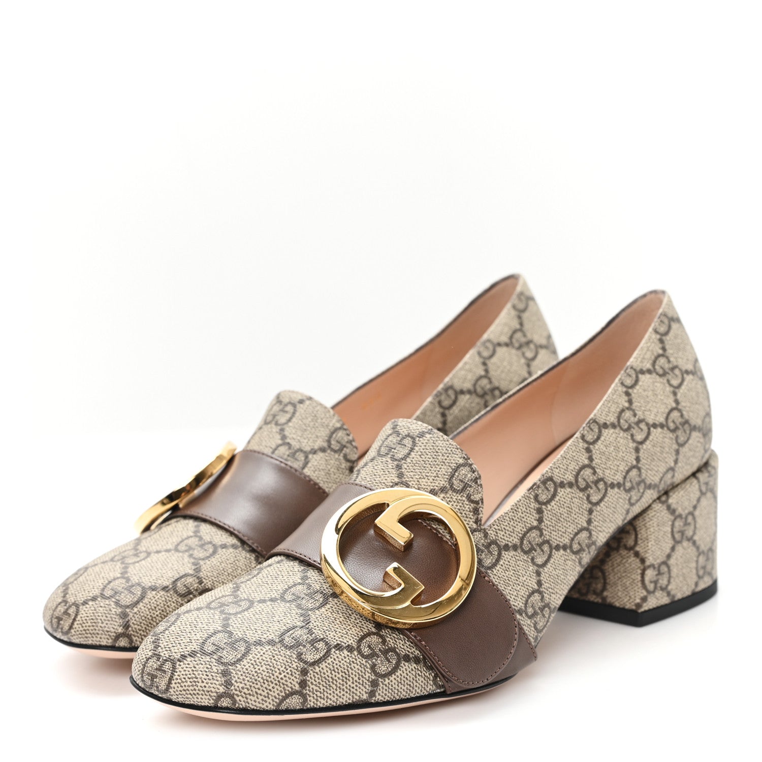 Gucci GG Supreme Monogram Malaga Kid Blondie Pumps 37 Beige Ebony New Acero