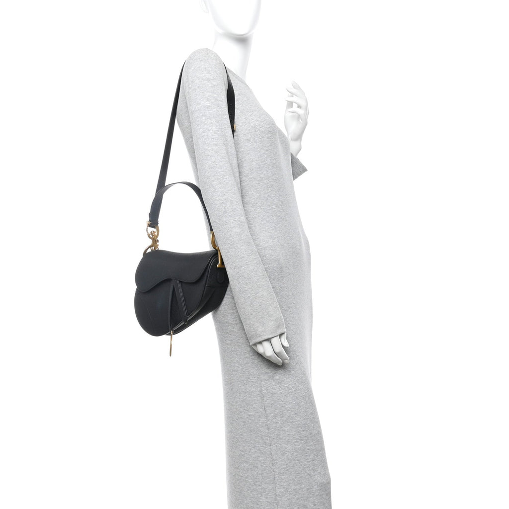 Christian Dior Grained Calfskin Saddle Bag With Strap Black