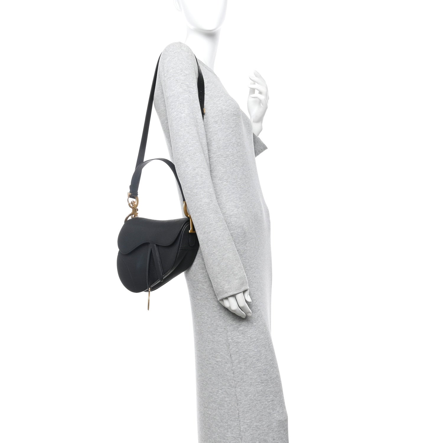 Christian Dior Grained Calfskin Saddle Bag With Strap Black