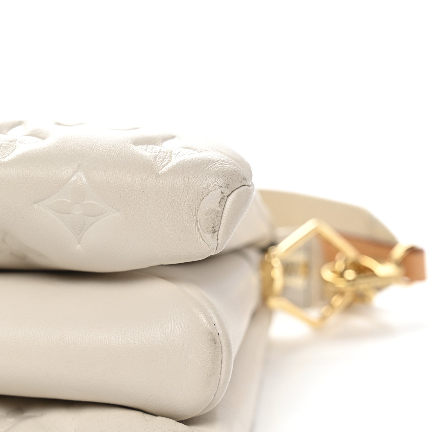 Louis Vuitton Lambskin Embossed Monogram Coussin PM Beige Cream