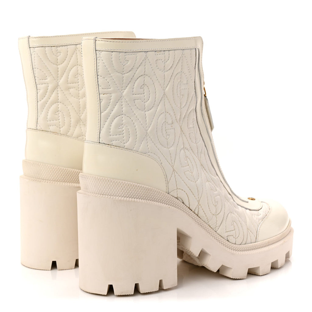 Gucci Calfskin Nappa Rhombus Quilted Trip Ankle Boots 39.5 Great White