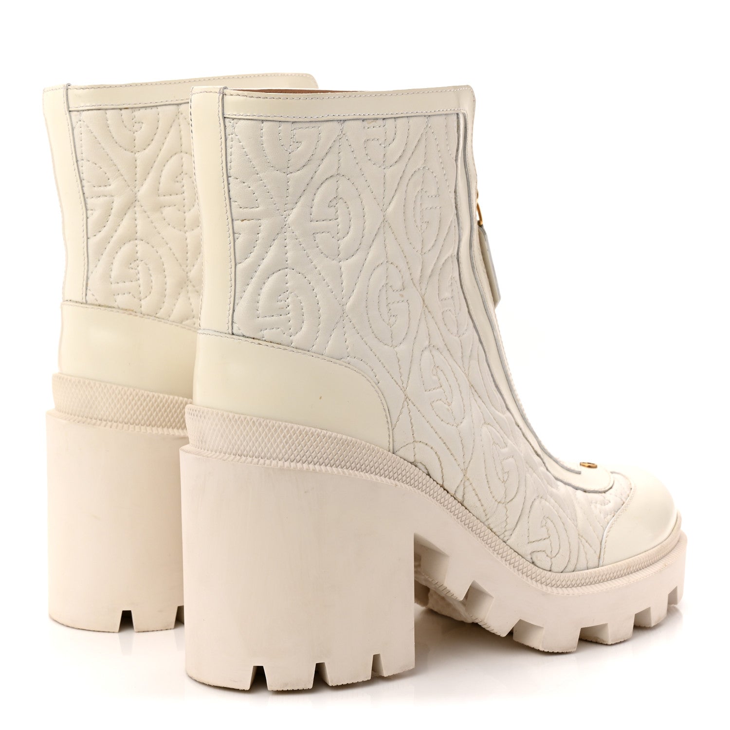 Gucci Calfskin Nappa Rhombus Quilted Trip Ankle Boots 39.5 Great White
