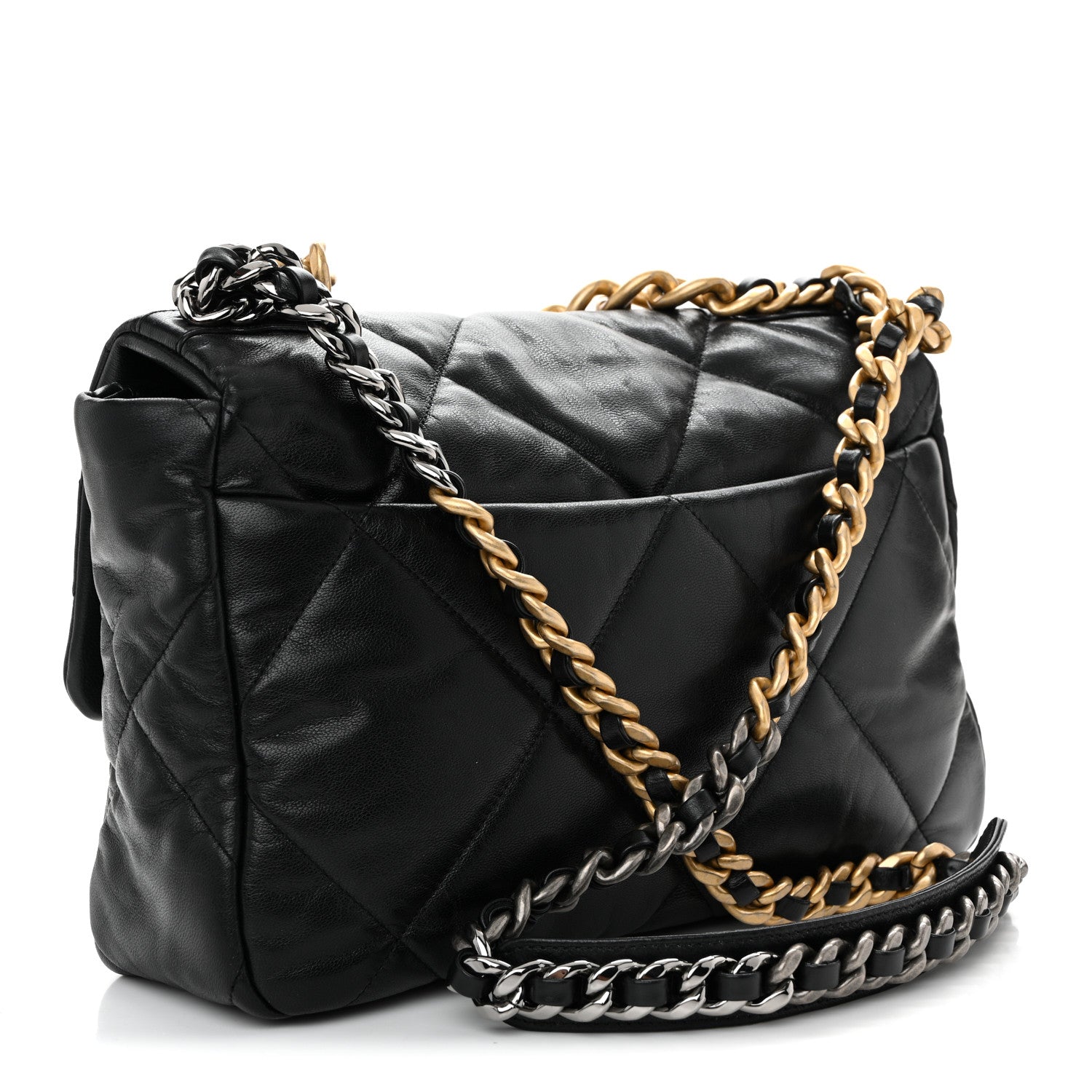 Chanel Shiny Goatskin Quilted Large Chanel 19 Flap Black