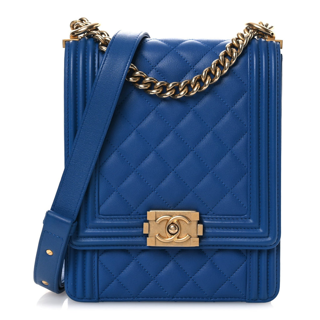 Chanel Calfskin Quilted North South Boy Flap Blue