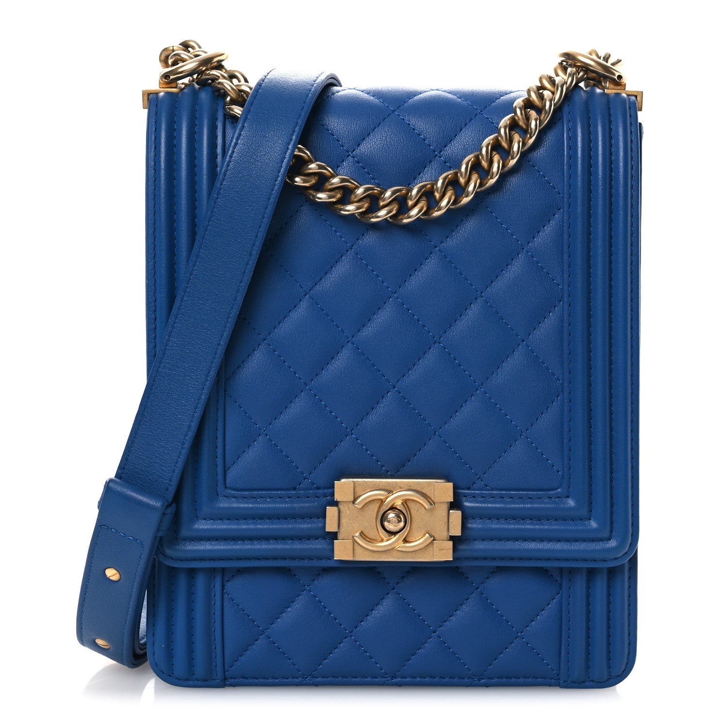 Chanel Calfskin Quilted North South Boy Flap Blue