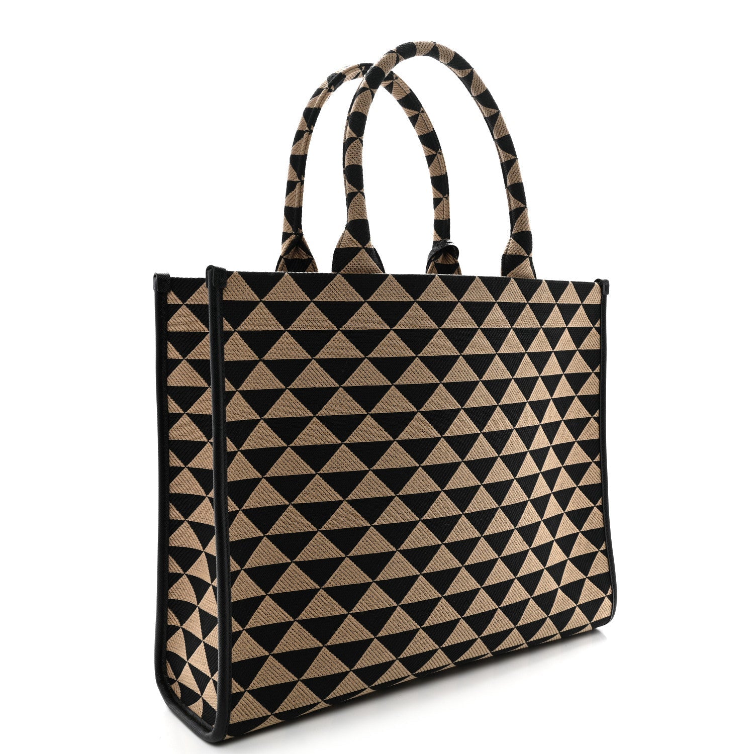 Prada Jacquard Saffiano Triangolo Symbole Embroidered Large Tote Black Corda
