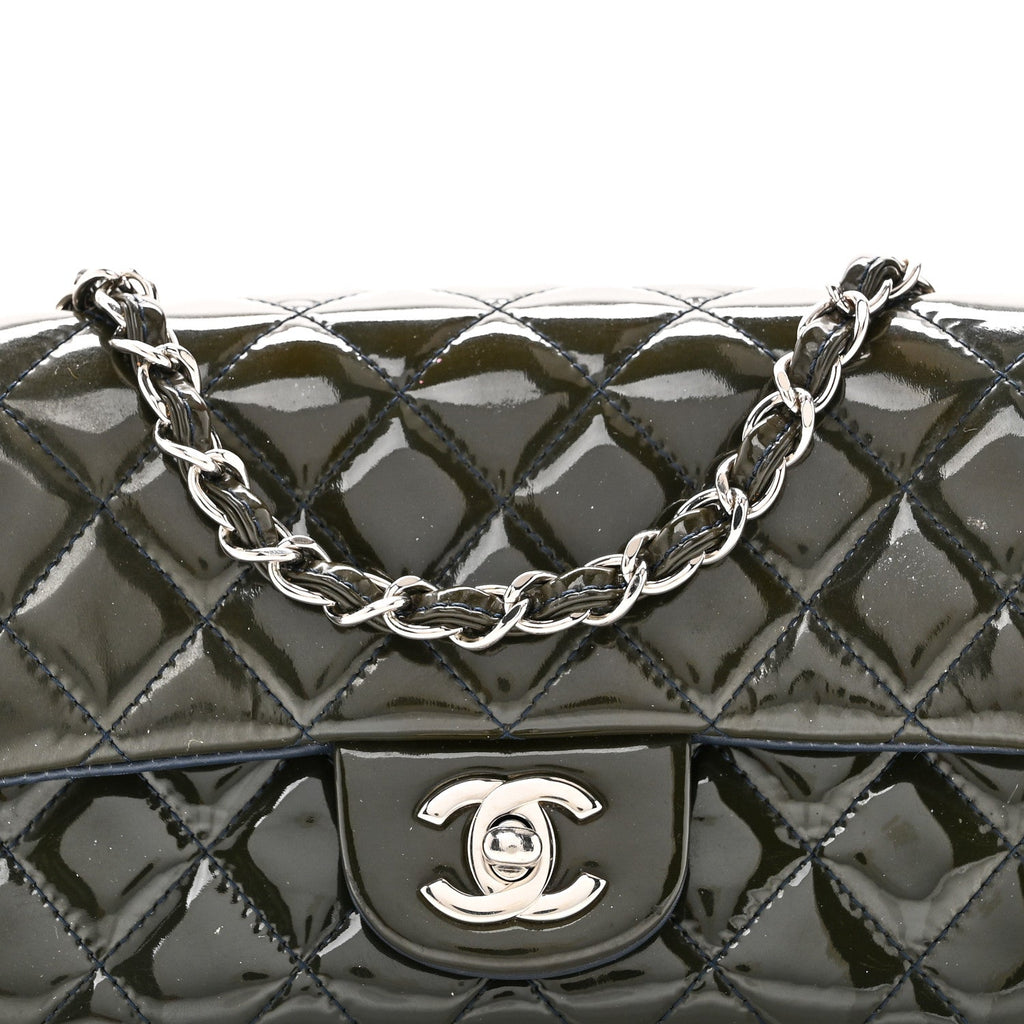 Chanel Patent Calfskin Quilted Mini Rectangular Flap Navy Blue