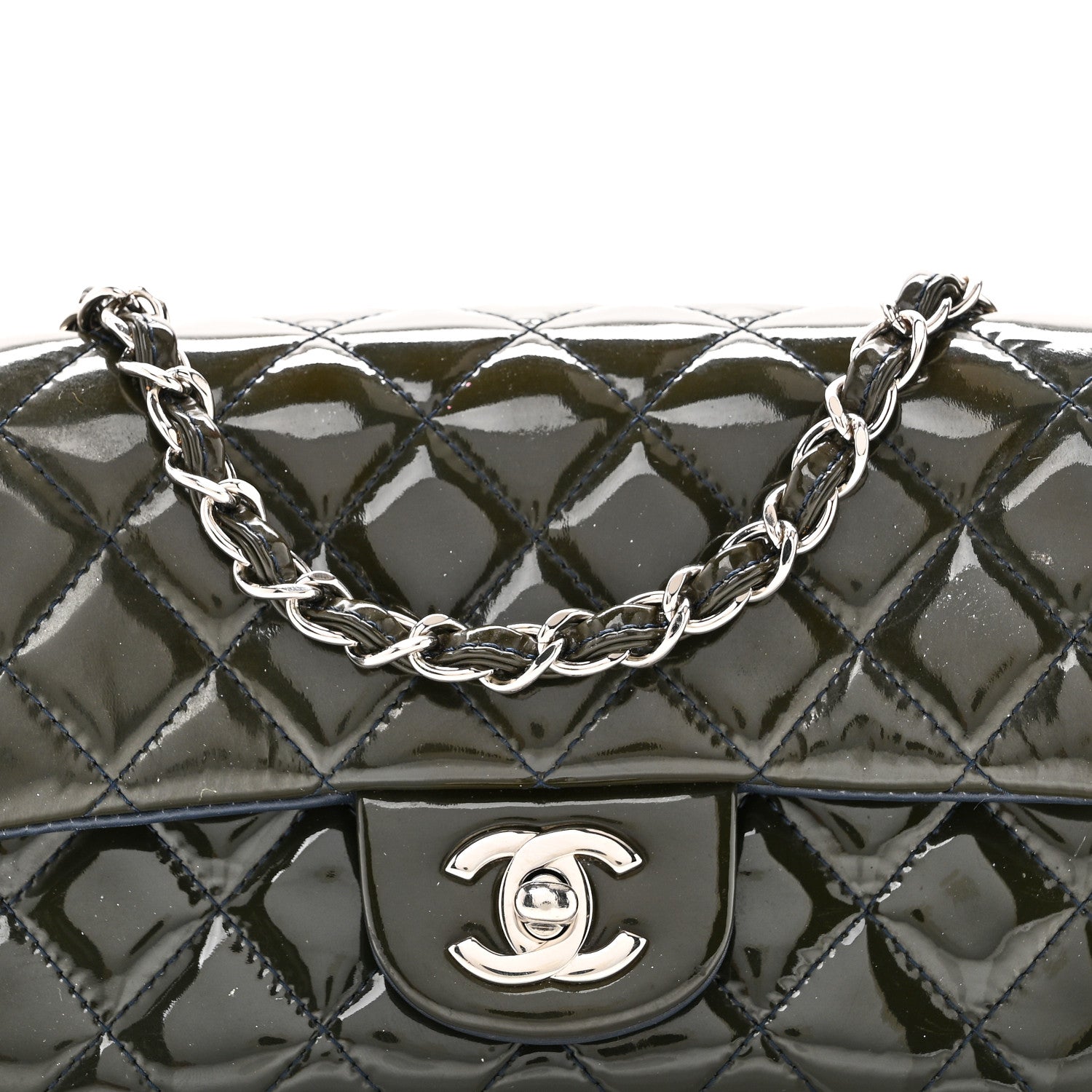 Chanel Patent Calfskin Quilted Mini Rectangular Flap Navy Blue