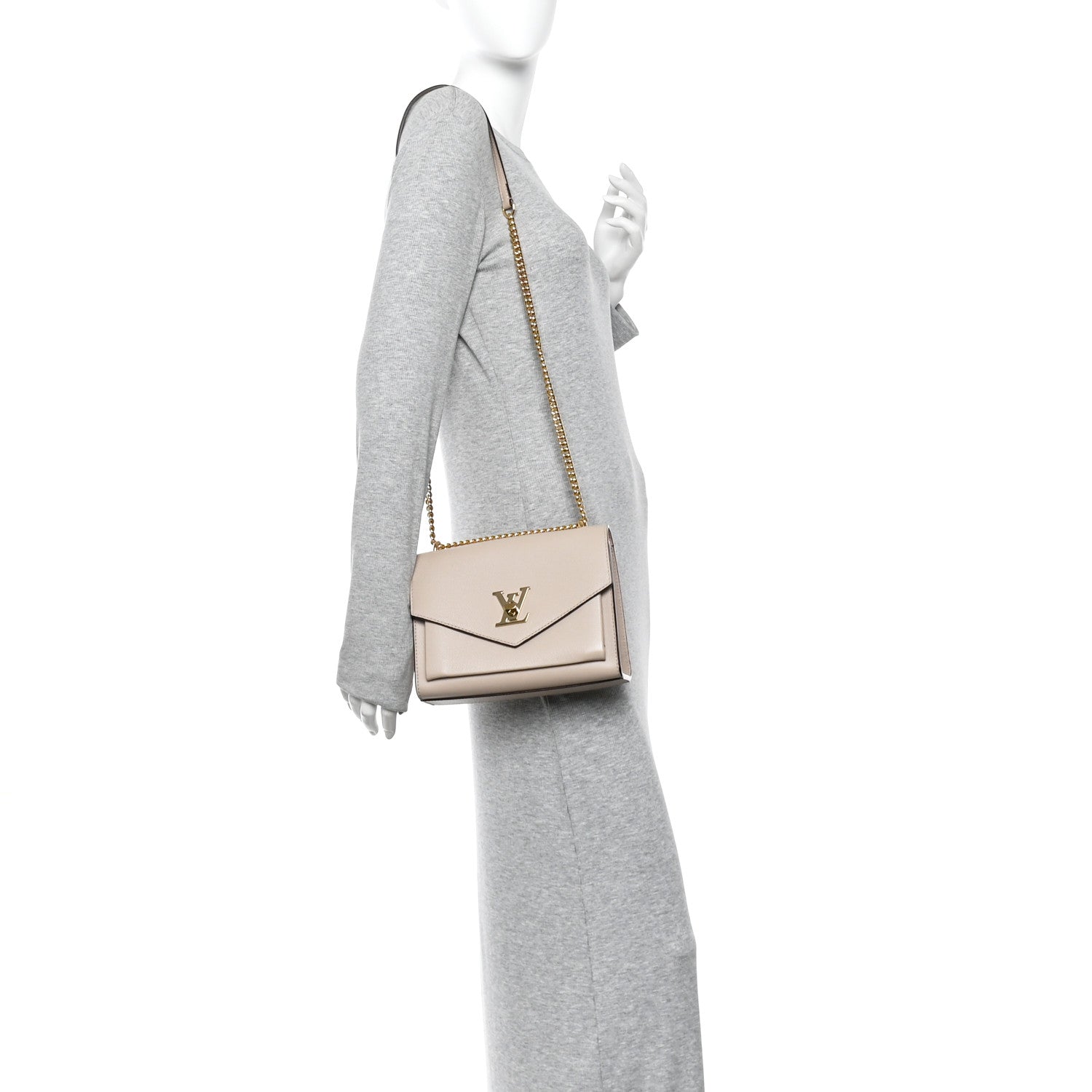 Louis Vuitton Soft Calfskin Mylockme Chain Bag BB Greige