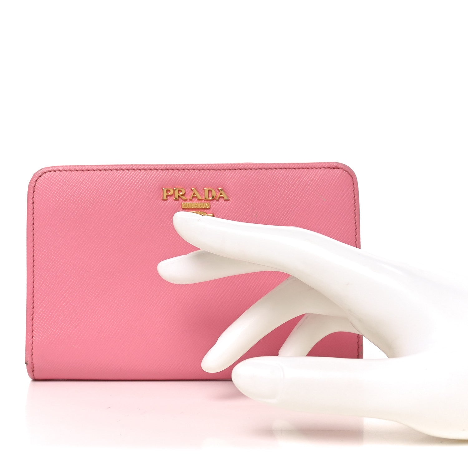 Prada Saffiano Metal Compact Wallet Peonia Petalo