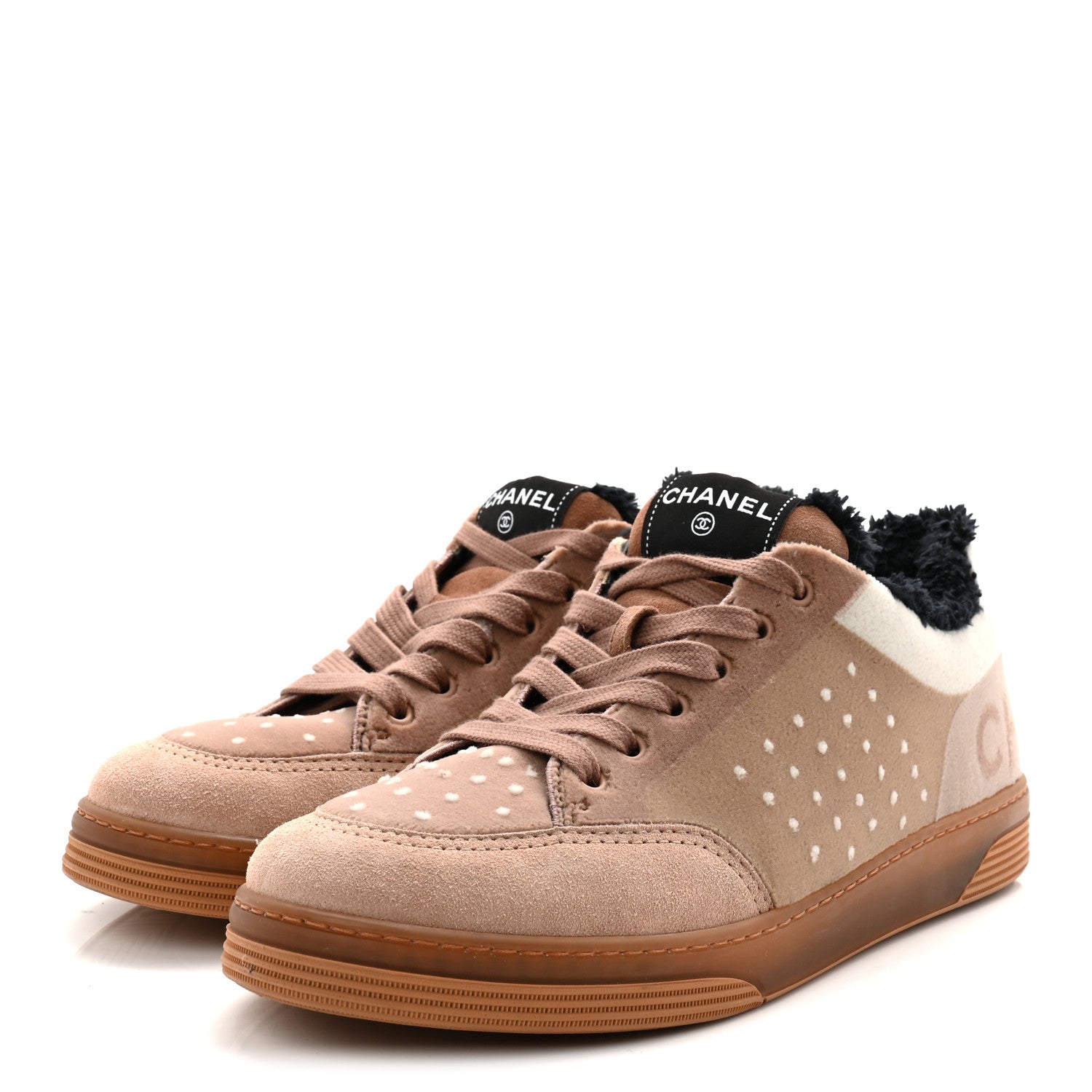 Fabric Suede Calfskin Logo Sneakers 40 Light Beige
