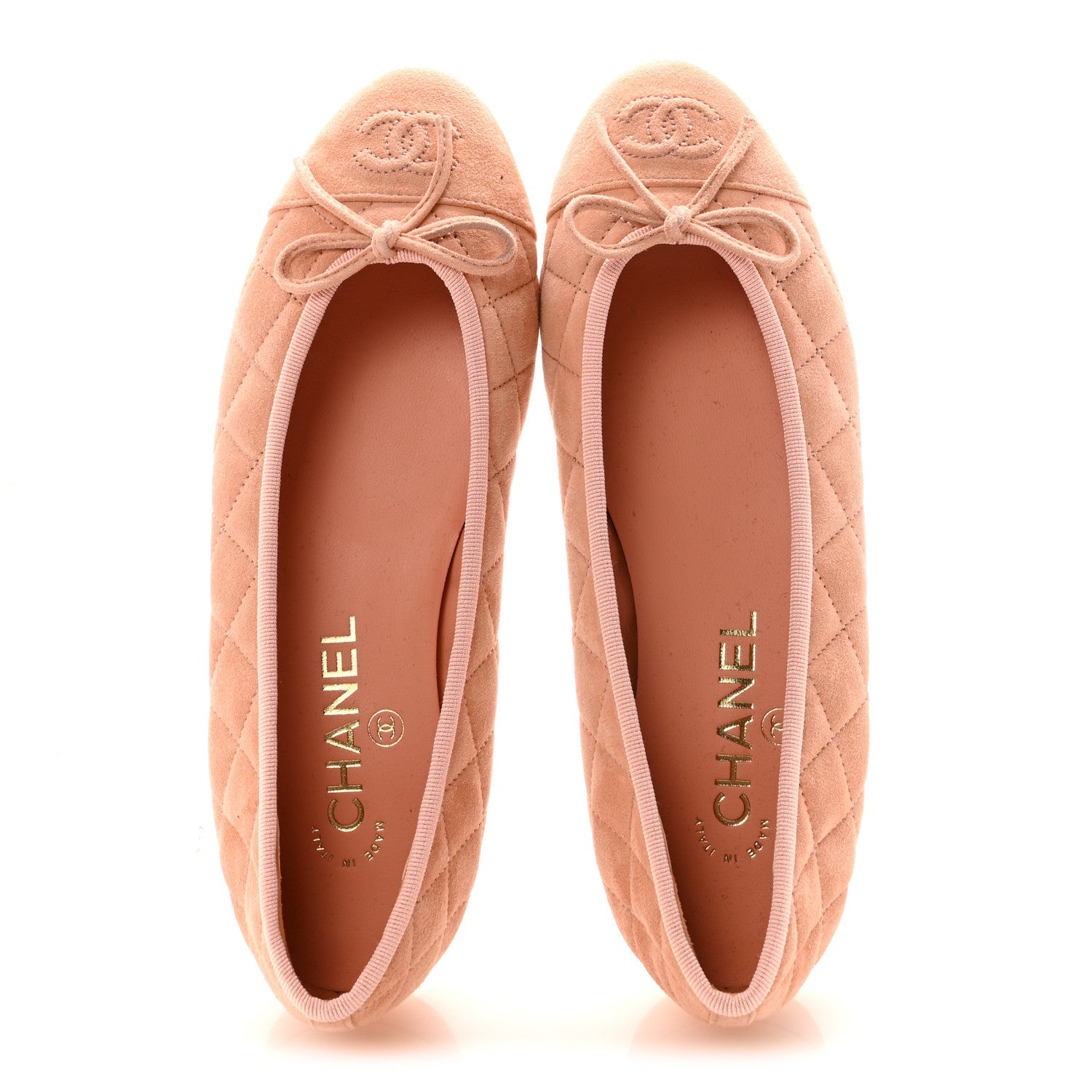 Chanel Suede Quilted Cap Toe CC Ballerina Flats 37 Light Orange