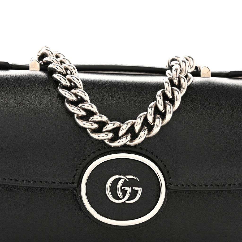 Gucci Senna Calfskin Petite GG Top Handle Shoulder Bag Black