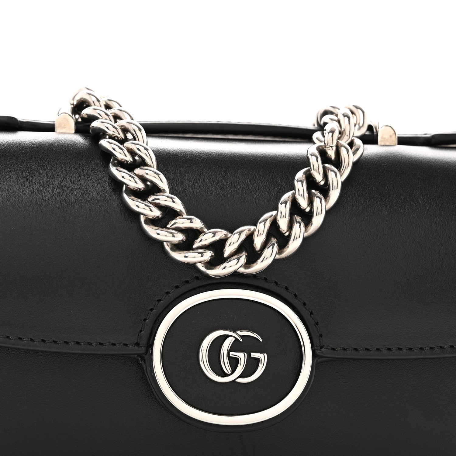 Gucci Senna Calfskin Petite GG Top Handle Shoulder Bag Black