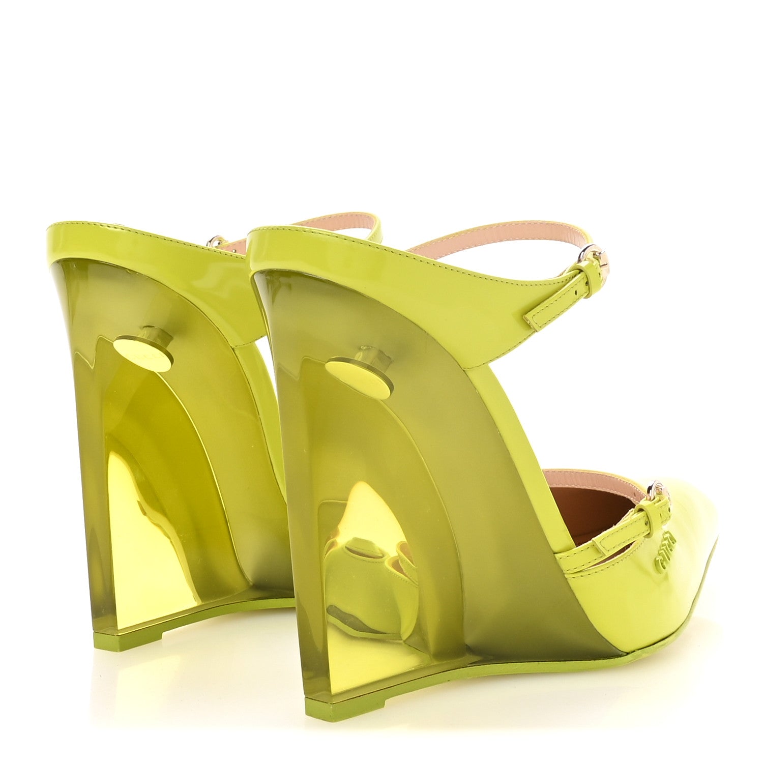 Gucci Regent Calfskin Lucite Wedge 110 Mules 39 Firefly