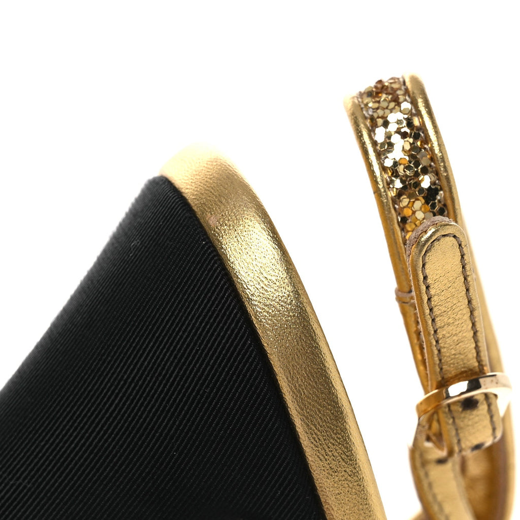 Glitter Grosgrain Cap Toe CC Slingback Pumps 38 Gold Black
