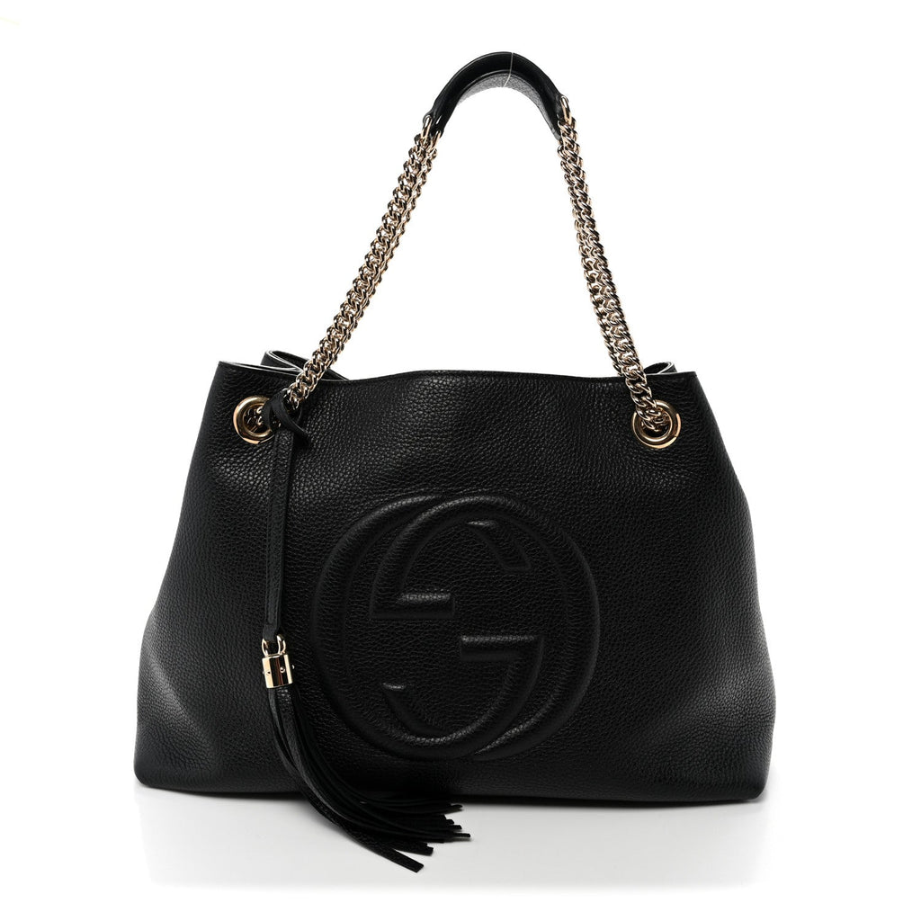 Gucci Pebbled Calfskin Medium Soho Chain Shoulder Bag Black
