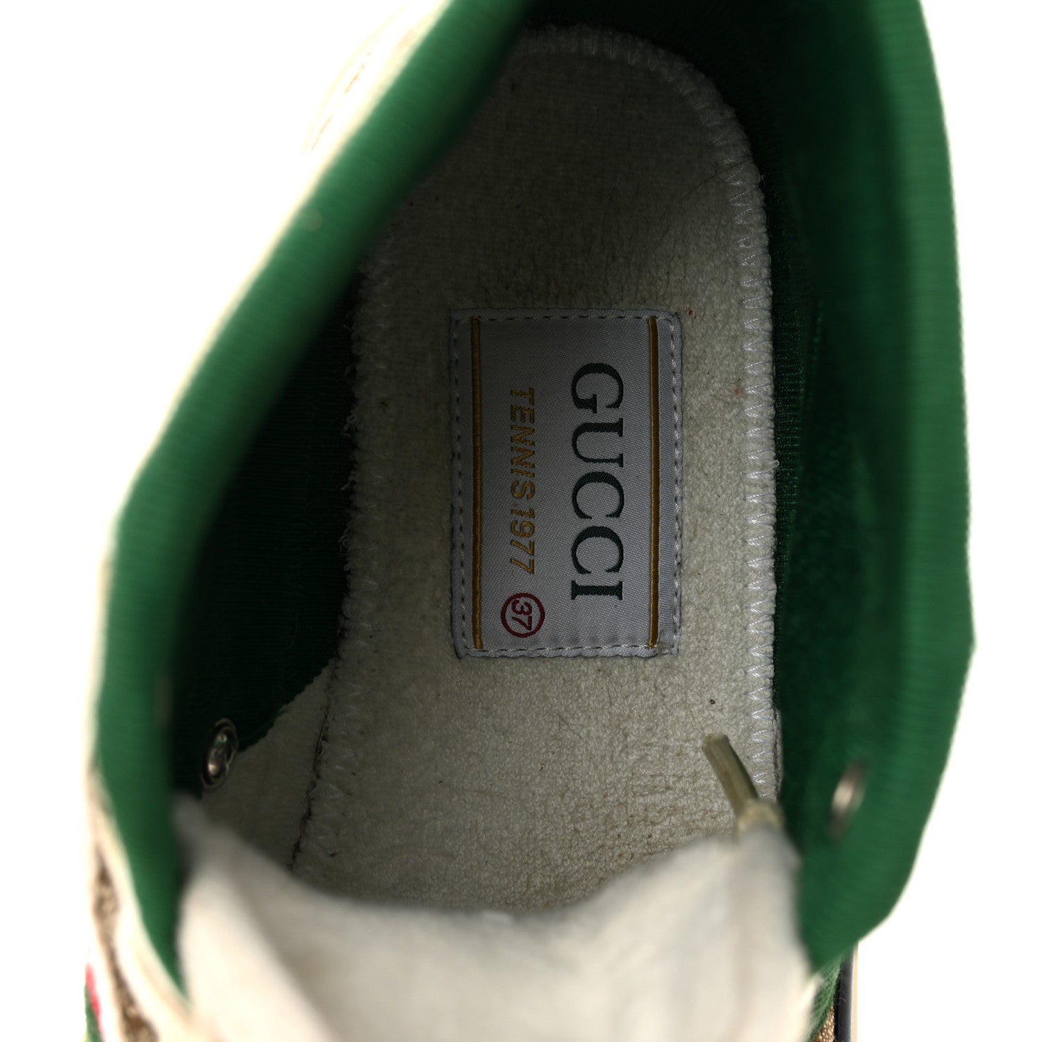 Gucci GG Monogram Web Womens 1977 Tennis High Top Sneakers 37 Beige Ebony Mystic White